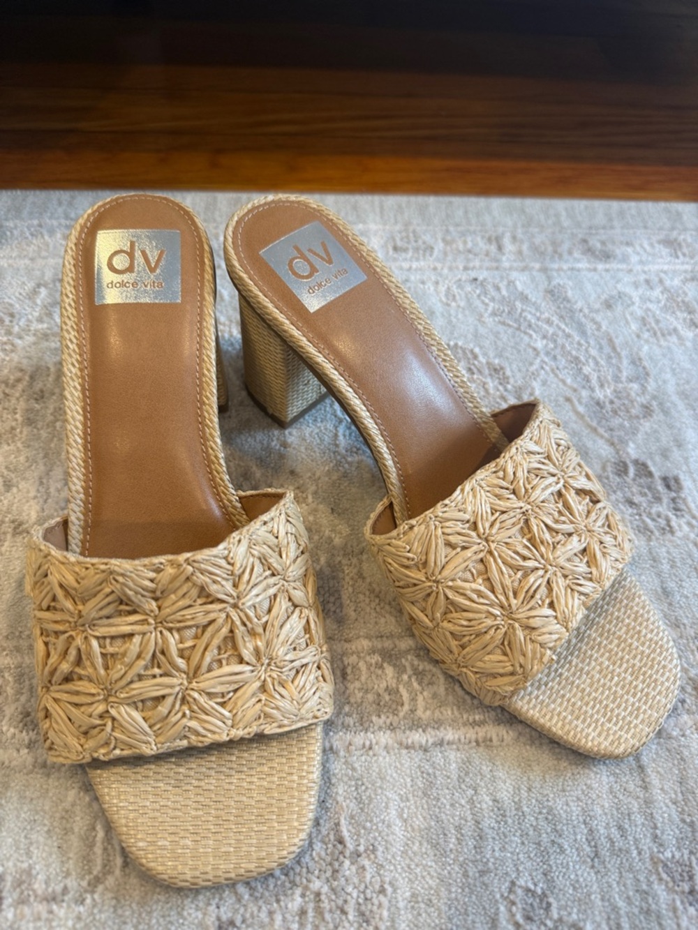 Dolce Vita Beige Woven Braided Block Heel Mules